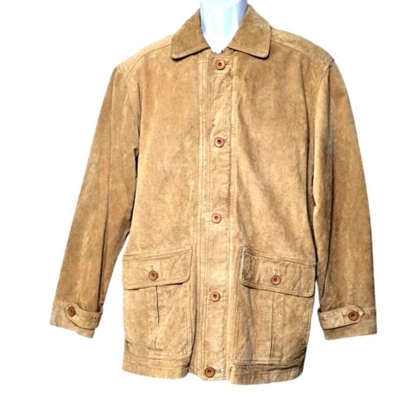 VTG Irvine Park Brown Suede Leather Jacket Zipper & Button Closure Coat Men's S - Picture 1 of 10